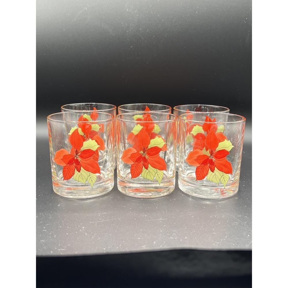 Poinsettia Old Fashioned Glasses Tumblers Mary Lou‎ Goertzen Portugal Set Of 6